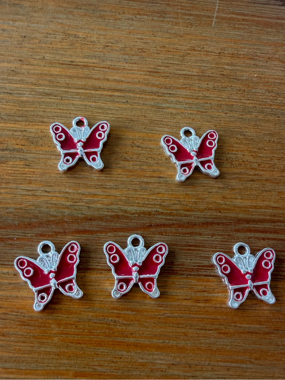 5 Red Butterfly Metal Charms for Jewelry Craft Making